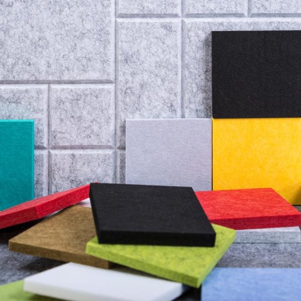 Samples,Of,Acoustic,Panels,In,Red,,Green,,Black,,Yellow,And